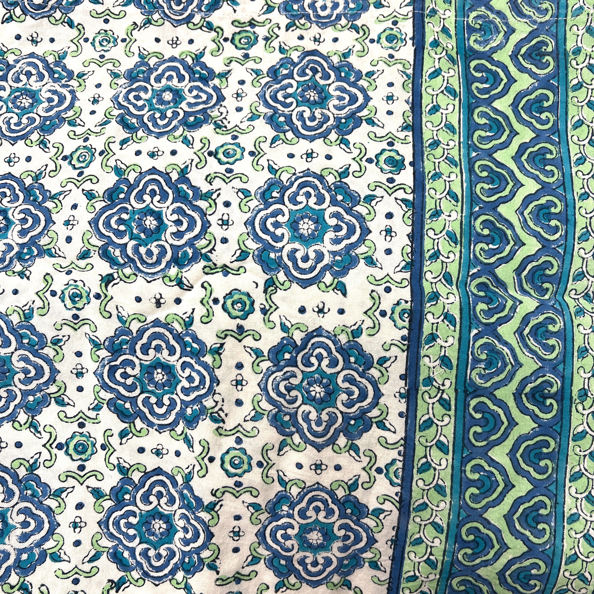 Handblock Printed Floral Patttern Cotton Curtain, Blue and White | 4x7 Feet - Urban Jaipur
