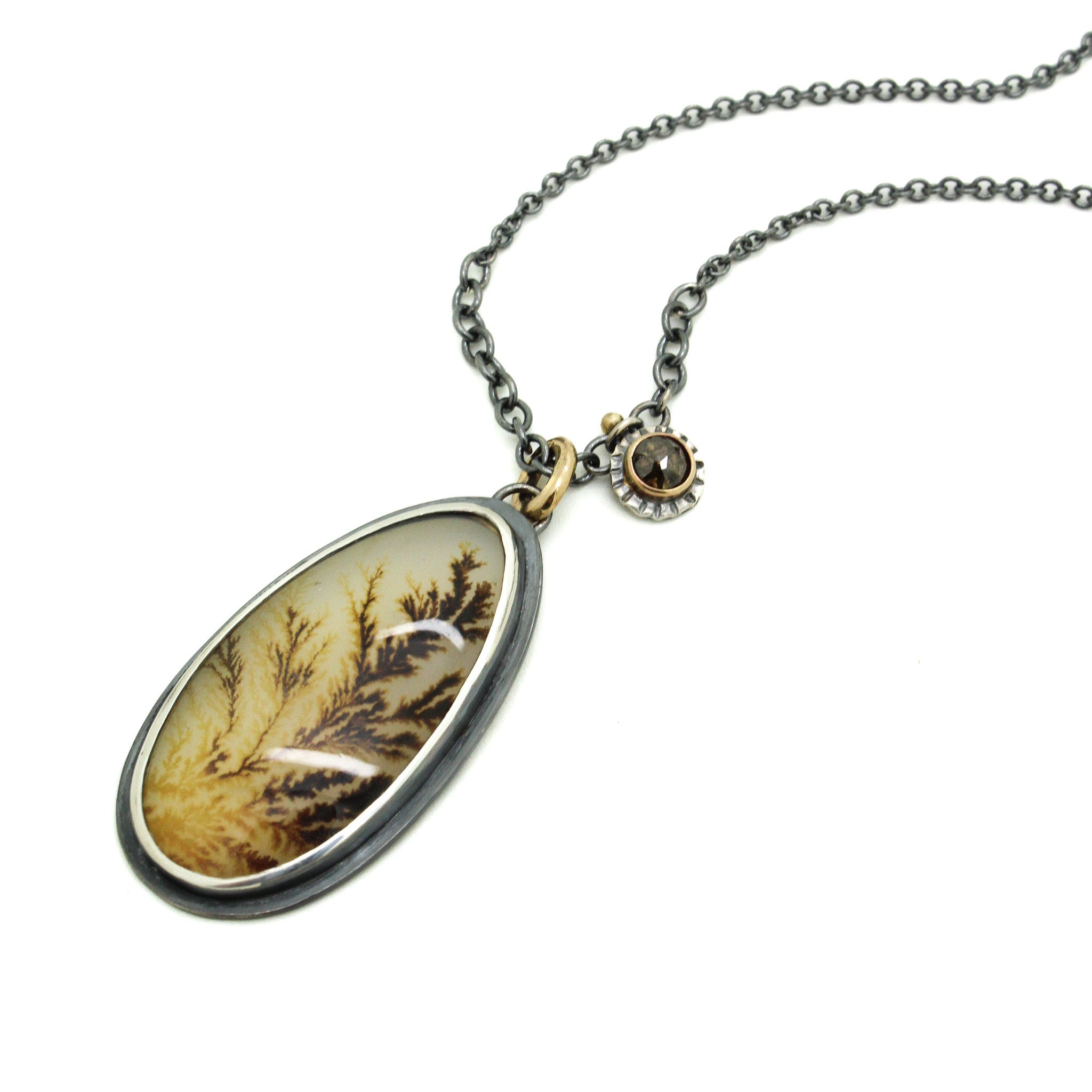 Dendritic Agate and Diamond Sunburst Necklace by Molly Avellar | Adorn Cape  Cod