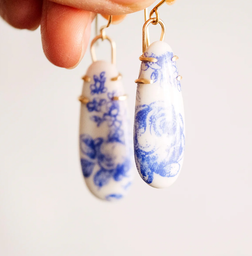 Blue and white porcelain earrings hotsell